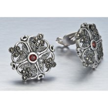 Silver Express Yellow Garnet and Marcasite Flower Earrings - Clip-Ons in Garnet/Sterling Silver - Closeouts