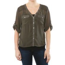Silver Jeans Rolled Cuff Shirt - Chiffon, Short Sleeve (For Women) in Forest Night - Closeouts