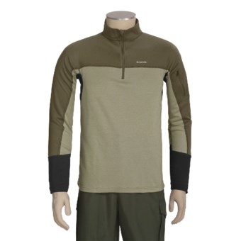 Simms Rivertek Base Layer Top - Polartec® Power Dry®, UPF 40+, Zip Neck (For Men) in Brown/Moss