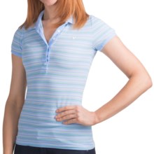 Six-Button Cotton Polo Shirt - Trim Fit, Short Sleeve (For Women) in Blue Stripe - 2nds