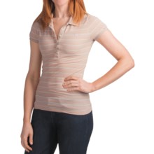 Six-Button Cotton Polo Shirt - Trim Fit, Short Sleeve (For Women) in Brown Stripe - 2nds