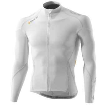 Skins C400 Compression Cycling Jersey - UPF 50+, Full Zip, Long Sleeve(For Men) in White/Grey