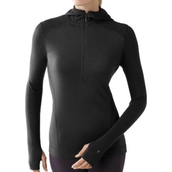 SmartWool NTS Hooded Base Layer Top - UPF 50+, Zip Neck, Midweight (For Women) in Black