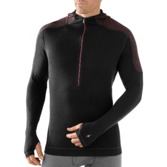 SmartWool NTS Midweight Base Layer Hoodie Sweatshirt - Merino Wool, Zip Neck (For Men) in Black