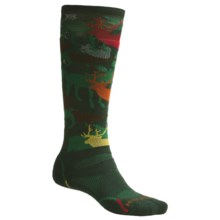 SmartWool Park Art Don’t Shoot Ski Socks - Merino Wool, Over-the-Calf (For Men and Women) in Evergreen - 2nds