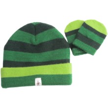 SmartWool Stripe Beanie Hat and Mitten Set - Merino Wool (For Kids) in Grasshopper - Closeouts