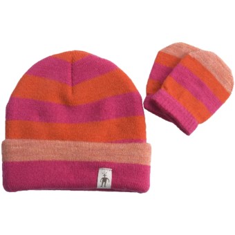 SmartWool Stripe Beanie Hat and Mitten Set - Merino Wool (For Kids) in Peony