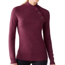 SmartWool Willow Lake Button Mock Neck Sweater - Merino Wool, Long Sleeve (For Women) in Wine Heather - Closeouts