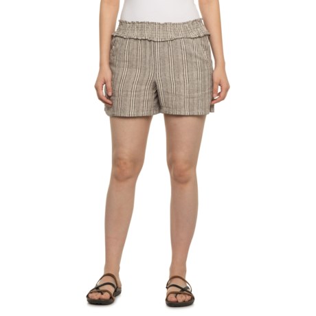 Democracy Smocked High-Rise Shorts - Linen (For Women) - GREY/WHITE (M )