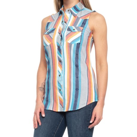ROCK N ROLL COWGIRL Snap-Button Shirt - Sleeveless (For Women) - LIGHT TURQUOISE/ORANGE (XL )