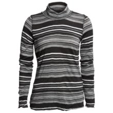 Sno Skins Crinkle Pointelle Turtleneck - Long Sleeve (For Women) in Black Lurex Stripe - Closeouts