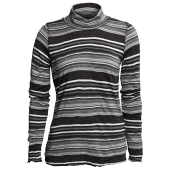 Sno Skins Crinkle Pointelle Turtleneck - Long Sleeve (For Women) in Black Lurex Stripe