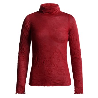 Sno Skins Crinkle Pointelle Turtleneck - Long Sleeve (For Women) in Crimson