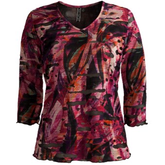 Sno Skins Textured Ripple Effect Shirt - Burnout Fabric, 3/4 Sleeve (For Women) in Autumn Berry