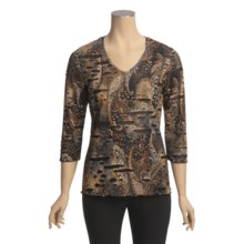 Sno Skins Textured Ripple Effect Shirt - Burnout Fabric, 3/4 Sleeve (For Women) in Smokey - Closeouts