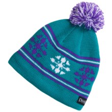 Snow Dragons Knit Beanie Hat with Pom - Fleece Lining (For Girls) in Turquoise Radiance - Closeouts