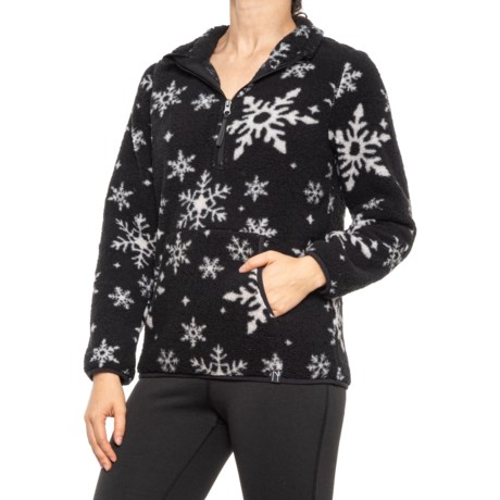 Neve Snowflake Printed Sherpa Jacket - Zip Neck (For Women) - BLACK/LIGHT GREY (XL )