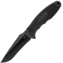 SOG Field Pup II Black TiNi Fixed Blade Knife with Leather Sheath - Straight Edge in See Photo - Closeouts