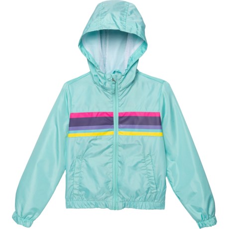 Pink Platinum Solid Chest Stripe Windbreaker Jacket (For Big Girls) - SEAFOAM (10/12 )