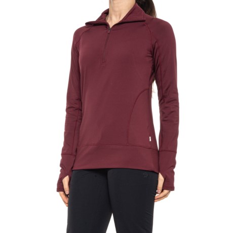 Mondetta Solid Core Shirt - Zip Neck, Long Sleeve (For Women) - TAWNY PORT (M )