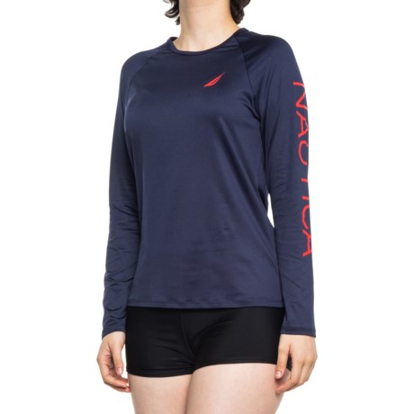 Nautica Solid Logo Sleeve Sun Shirt - UPF 30+, Long Sleeve (For Women) - DEEP SEA (L )