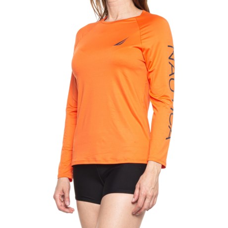 Nautica Solid Logo Sleeve Sun Shirt - UPF 30+, Long Sleeve (For Women) - ORANGE SUNSET (S )