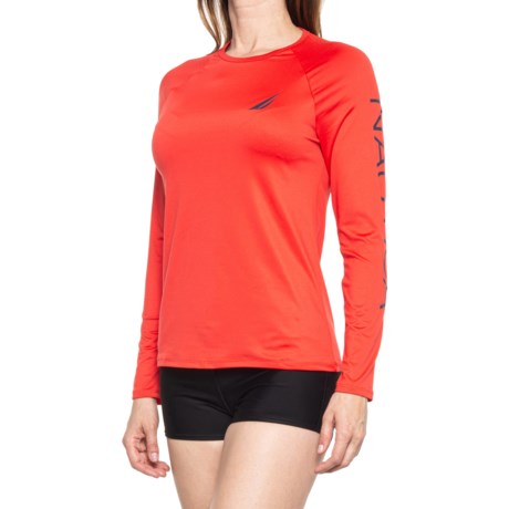 Nautica Solid Logo Sleeve Sun Shirt - UPF 30+, Long Sleeve (For Women) - RED (S )
