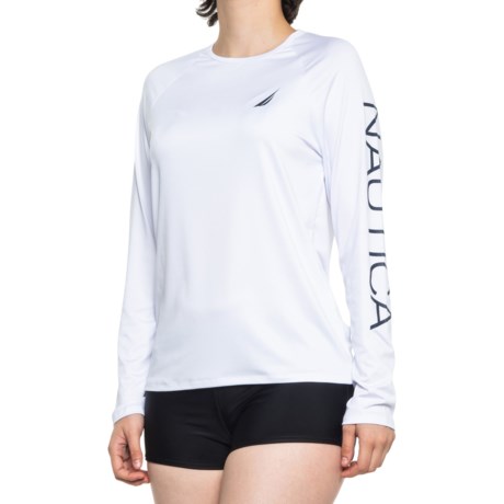 Nautica Solid Logo Sleeve Sun Shirt - UPF 30+, Long Sleeve (For Women) - WHITE (L )
