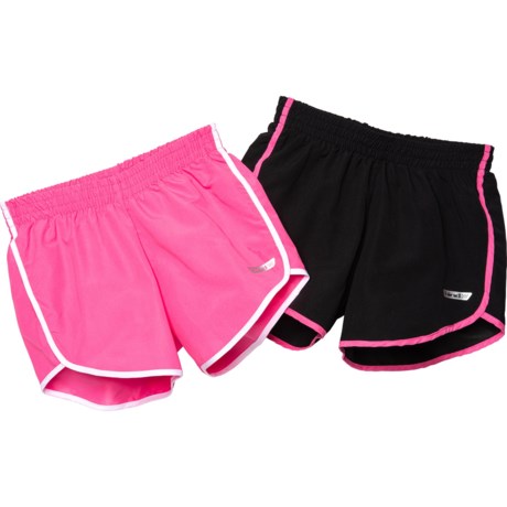 Hind Solid Woven Shorts - 2-Pack (For Big Girls) - NEON PINK/BLACK (10/12 )