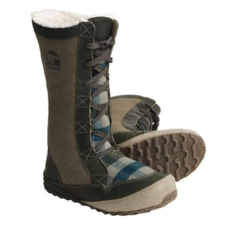 Sorel MacKenzie Lace Holiday Winter Boots - Tall, Fleece Lined (For Women) in Sage/Buffalo