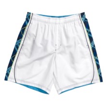Speedo Diagonal Plaid Splice Volley Swim Shorts (For Men) in White - Closeouts
