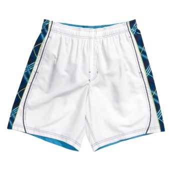 Speedo Diagonal Plaid Splice Volley Swim Shorts (For Men) in White