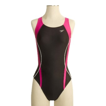 Speedo Optik Spliced Swimsuit - 1-Piece, Fully Lined (For Women) in Black/Pink
