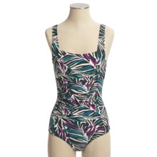 Speedo Printed Shirred Swimsuit - Switch Back with Core Control, 1-Piece (For Women) in River Teal - Closeouts