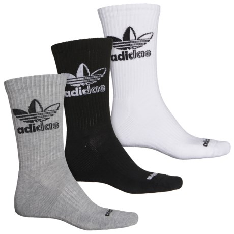 Adidas Split Trefoil Socks - 3-Pack, Crew (For Men) - BLACK/HEATHER GREY/WHITE (L )