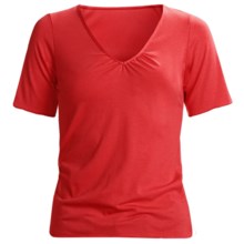 Spooney Wear Ever Gathered V-Neck Shirt - Short Sleeve (For Women) in Tango Red - Closeouts
