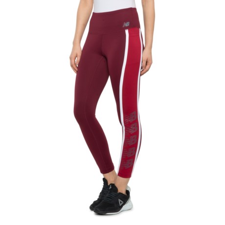 New Balance Sport Logo Tights (For Women) - GARNET/WHITE (XL )