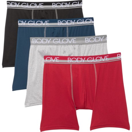 Body Glove Sport-Performance Boxer Briefs - 4-Pack (For Men) - BLACK/GREY/BLUE/RED (S )