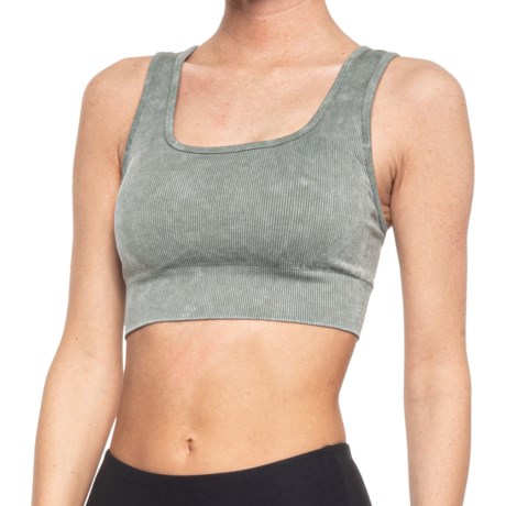 90 DEGREES Square Neck Stonewashed Seamless Bra Top (For Women) - BLOSSOM OLIVE (XL )