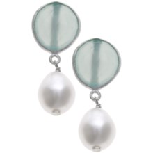 Stanley Creations Aquamarine and Pearl Drop Earrings - Sterling Silver in Sterling Silver - Closeouts