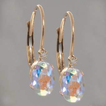 Stanley Creations Diamond Accent Lever-Back Earrings - 14K Gold in Oval Mystic Topaz