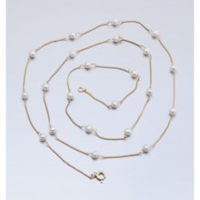 Stanley Creations Long Pearl Necklace - Gold Over Sterling Silver in Gold/White - Closeouts