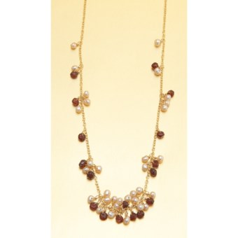 Stanley Creations Short Cluster Necklace - Garnet and Pearl in Gold W/Garnet/Pearl