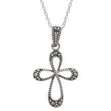 Stanley Creations Small Cross Charm Necklace - Sterling Silver, Marcasite in Sterling Silver - Closeouts