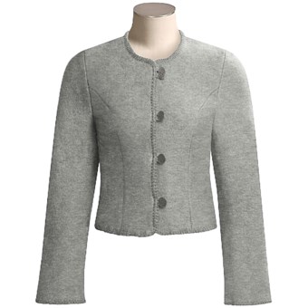 Stapf Short Boiled Wool Jacket with Notched Cuffs (For Women) in Grey