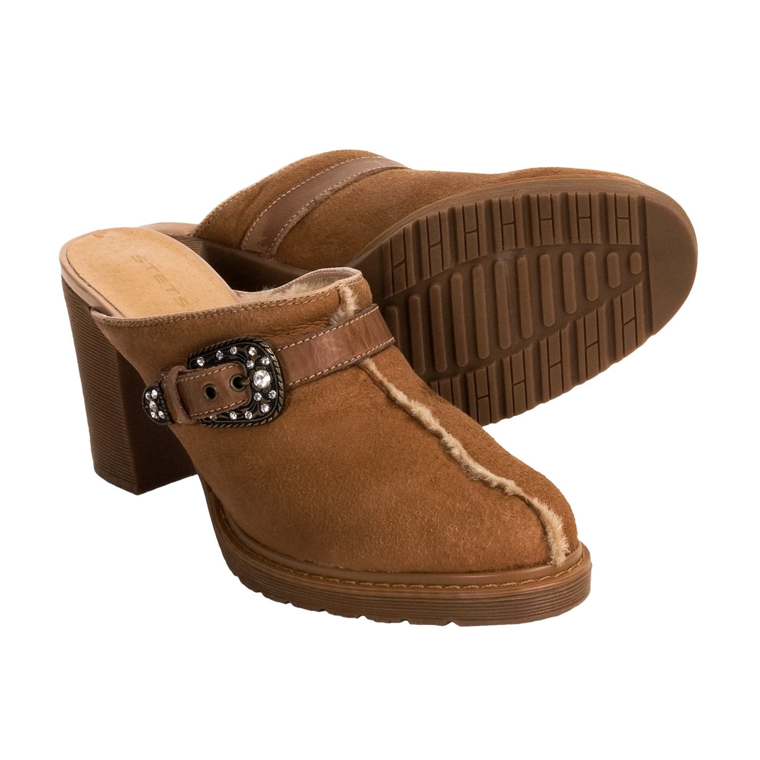 suede clogs with buckle