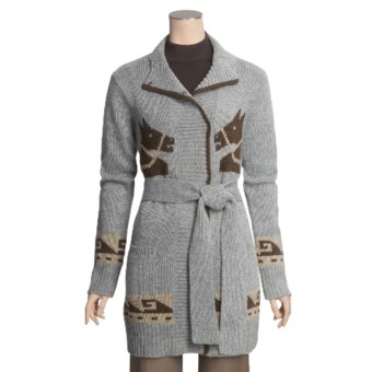 Stetson Cardigan Sweater - Horse Graphic, Long Sleeve (For Women) in Grey