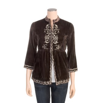 Stetson Embroidered Velvet Jacket - 3/4 Sleeve (For Women)