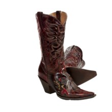 Stetson Fashion Cowboy Boots - Python Leather, Pointed Toe, Cross Detail (For Women) in Antique Brown - Closeouts