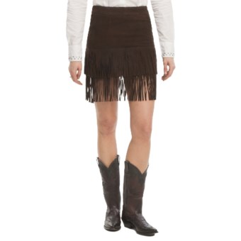 Stetson Fringe Lamb Suede Skirt (For Women) in Brown